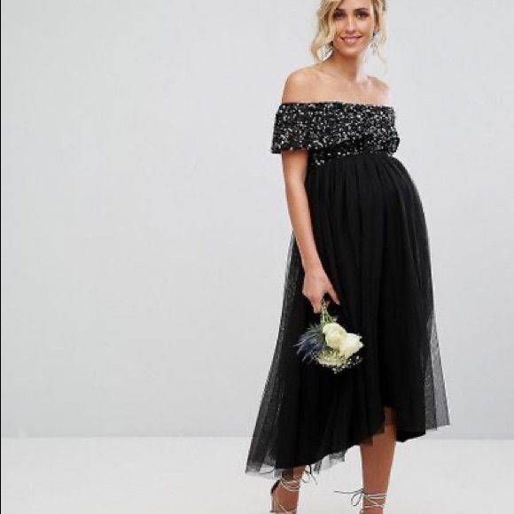 maya maternity sequin dress Maya Maternity Bridesmaid Short Sleeve Maxi Tulle Dress With Tonal Delicate Sequins In Muted Blush-Neutral for Women